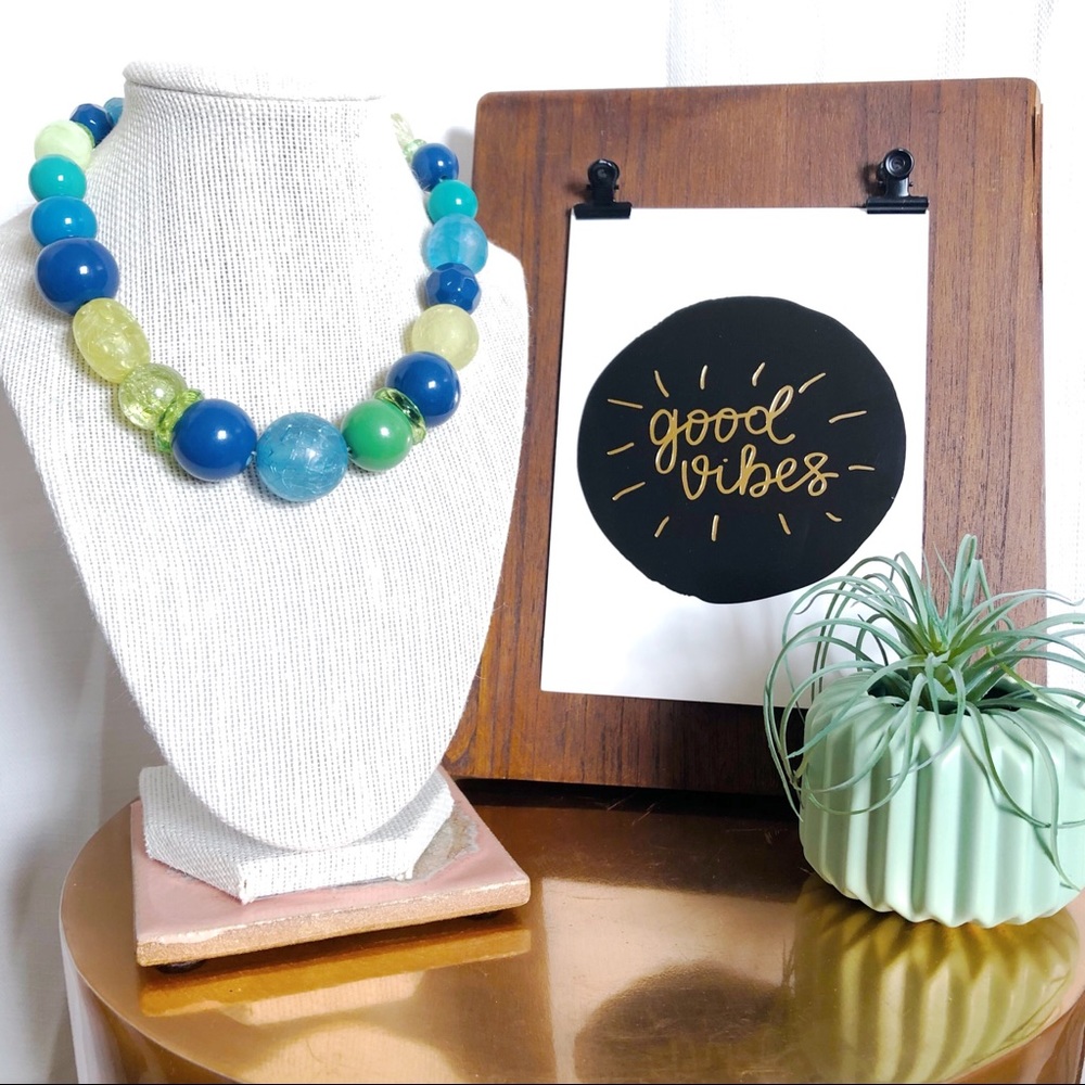Statement necklace - large blue & green beads
